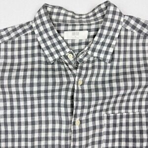 Uniqlo Linen Button‎ Up Long Sleeve Shirt Size XL Mens Gray White Check
